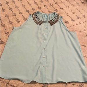 Beaded-collar sleeveless top